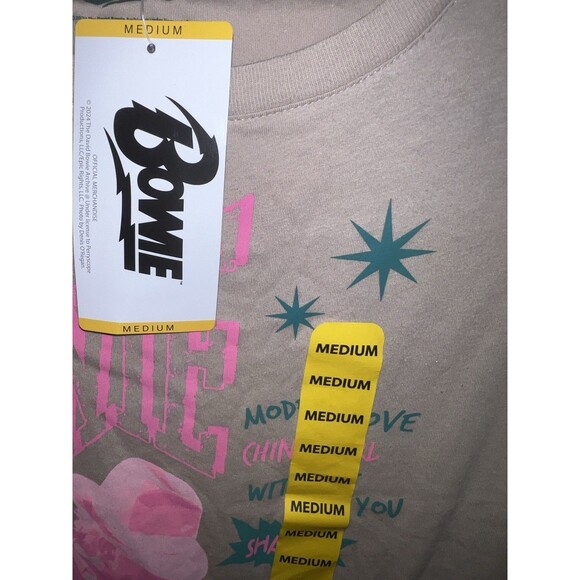 David Bowie Let's Dance Brown T-Shirt Graphic Band Women's Medium Fits Loose - Picture 4 of 6